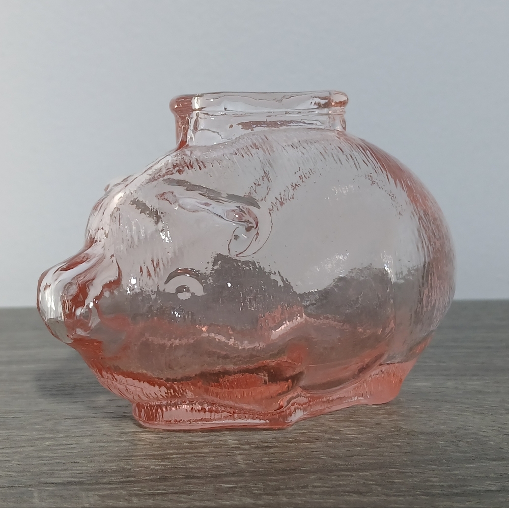 Vintage Pink Textured Glass Small Figural Piggy Bank